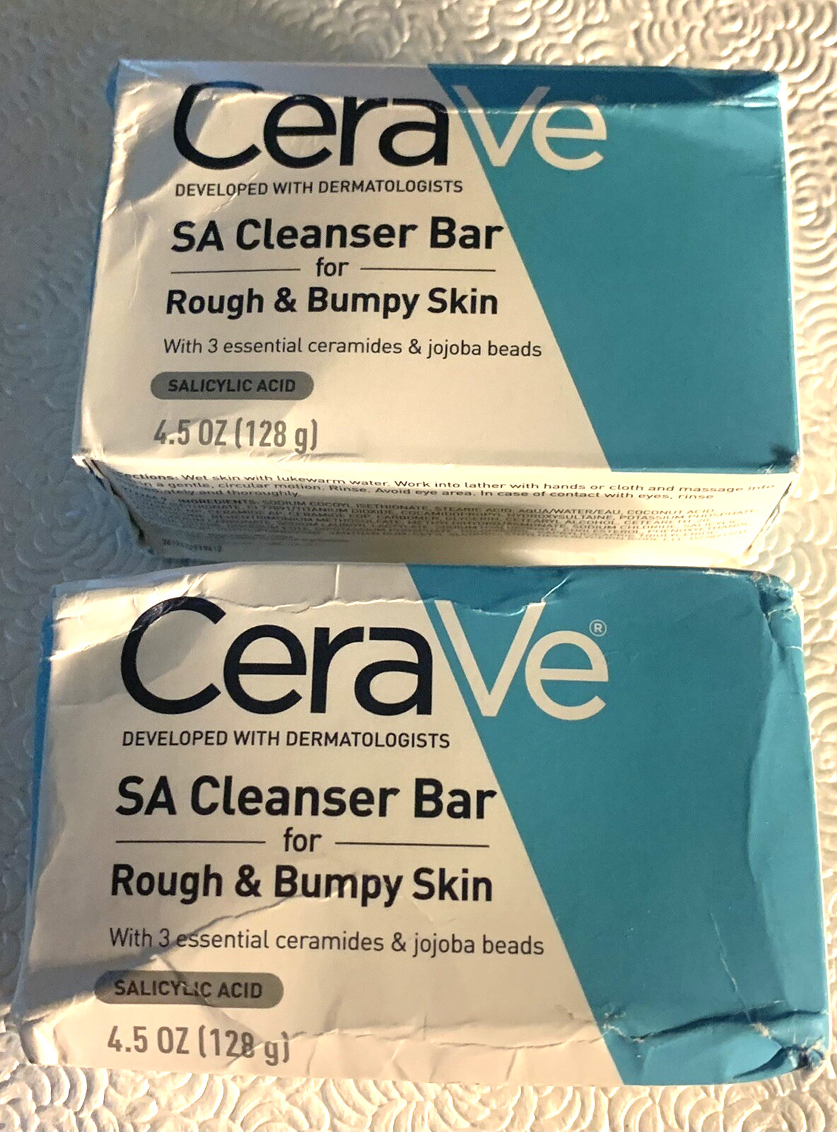 CeraVe SA Cleanser Bar for Rough Bumpy Skin 4.5 oz. Each- Lot Of 2- Box Damage