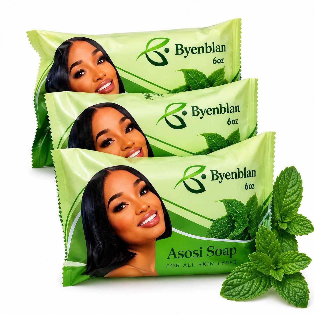 Byenblan 3 Asosi Face & Body Soap Green 7oz Rectangular Women Men Asosi Soap