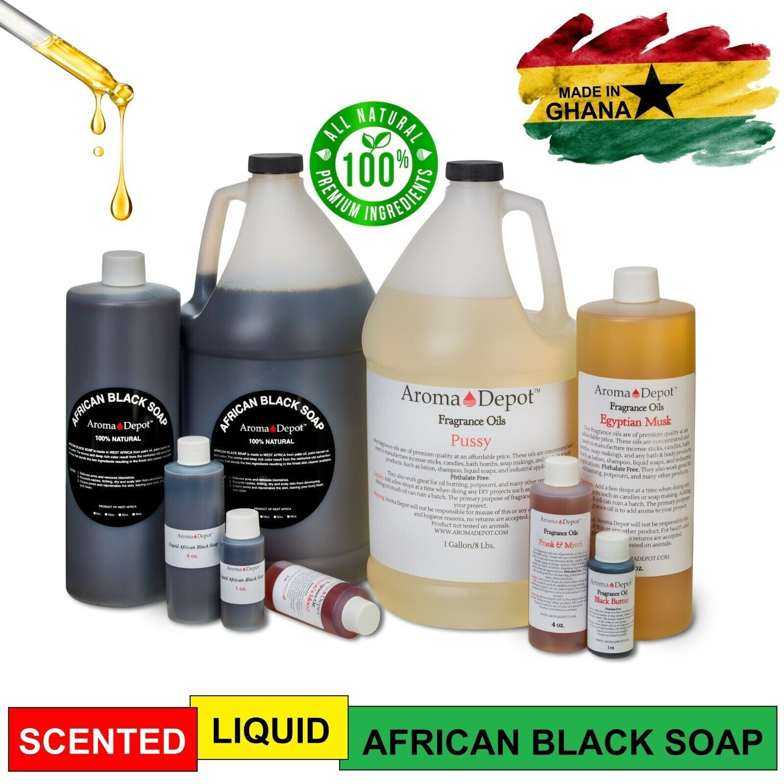 Black Soap Liquid 8 oz. Raw African Soap Natural Wash Face Body Hair Shampoo