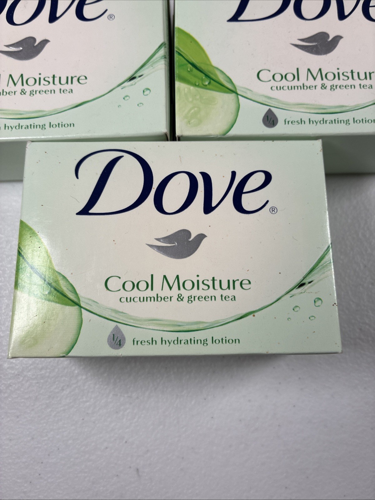 VTG Dove Cool Moisture Skin Care Soap Bar Cucumber Green Tea Scent Lot 3 SEALED