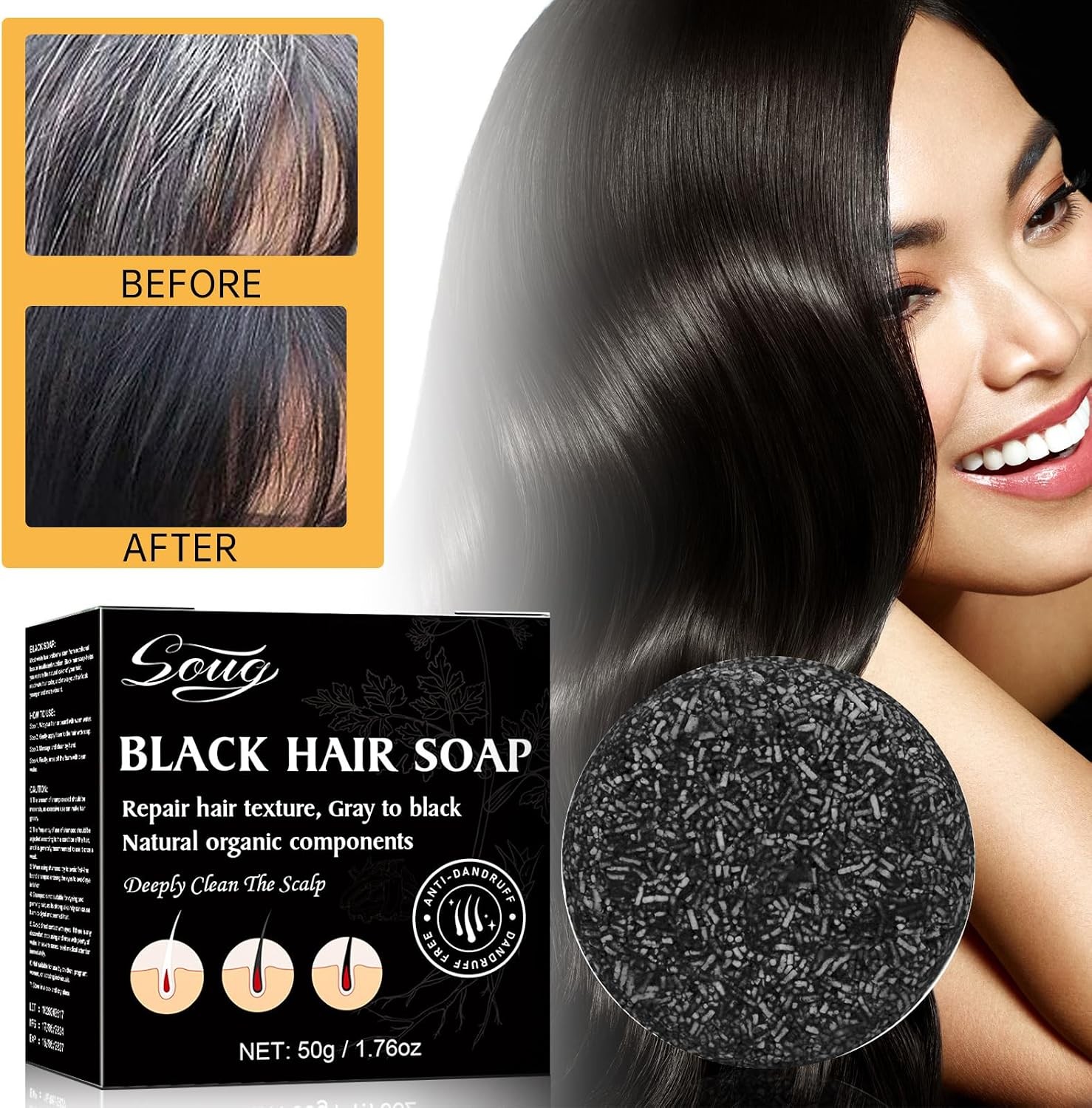 3PCS Gray Hair Reverse Bar Soap,Gray Hair Bar Shampoo,Herbal Mane Gray for Men &