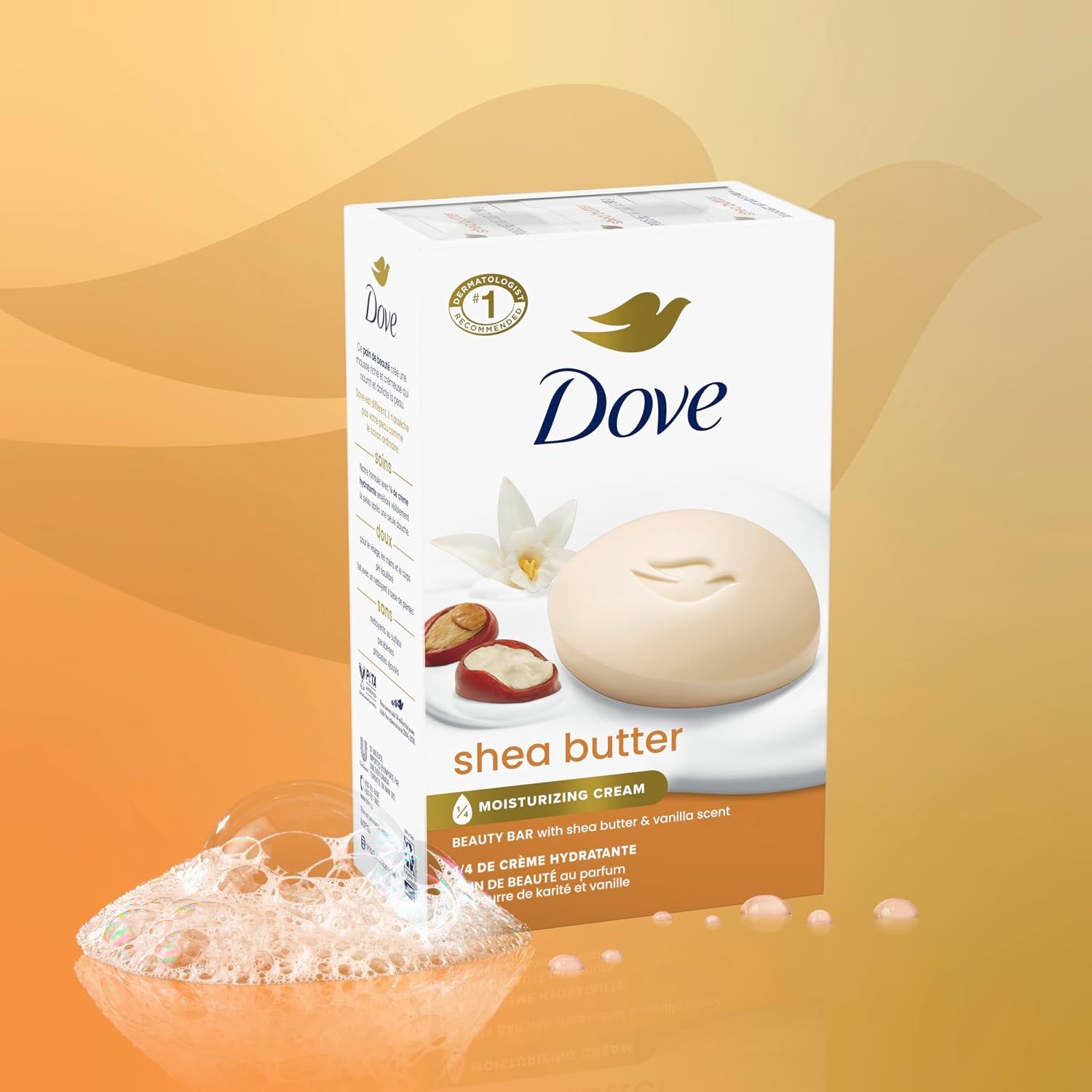 Dove Shea Butter Beauty Bar Soap 8 Count, Nourishing Cleanser, 3.75 oz I Moistur
