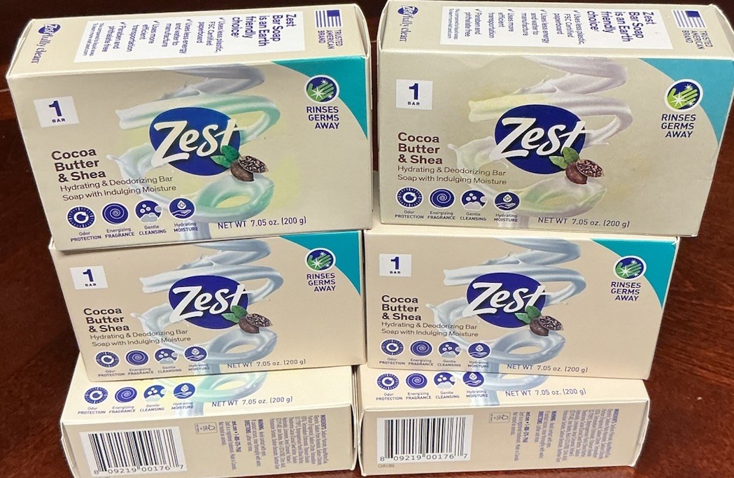 Lot of 6 Zest 7.05oz COCOA BUTTER & SHEA Hydrating & Deodorizing Jumbo Bar Soap