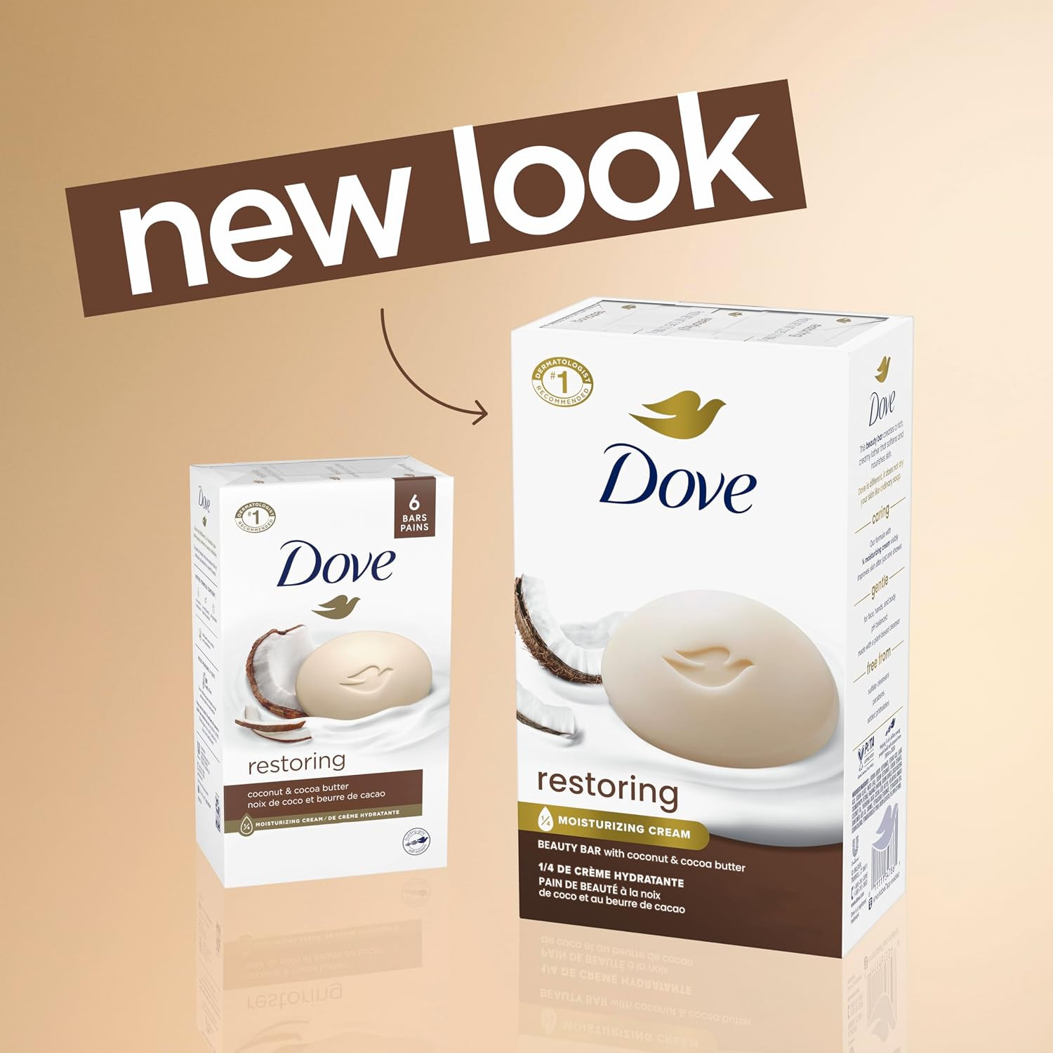 Dove Beauty Soap Restoring Coconut & Cocoa Butter 6 Count Restored Skin 3.75 Oz
