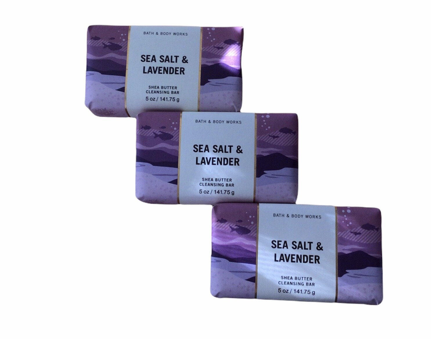 3 Sea Salt & Lavender Shea Butter Cleansing Bar 5 oz. Bath & Body Works New
