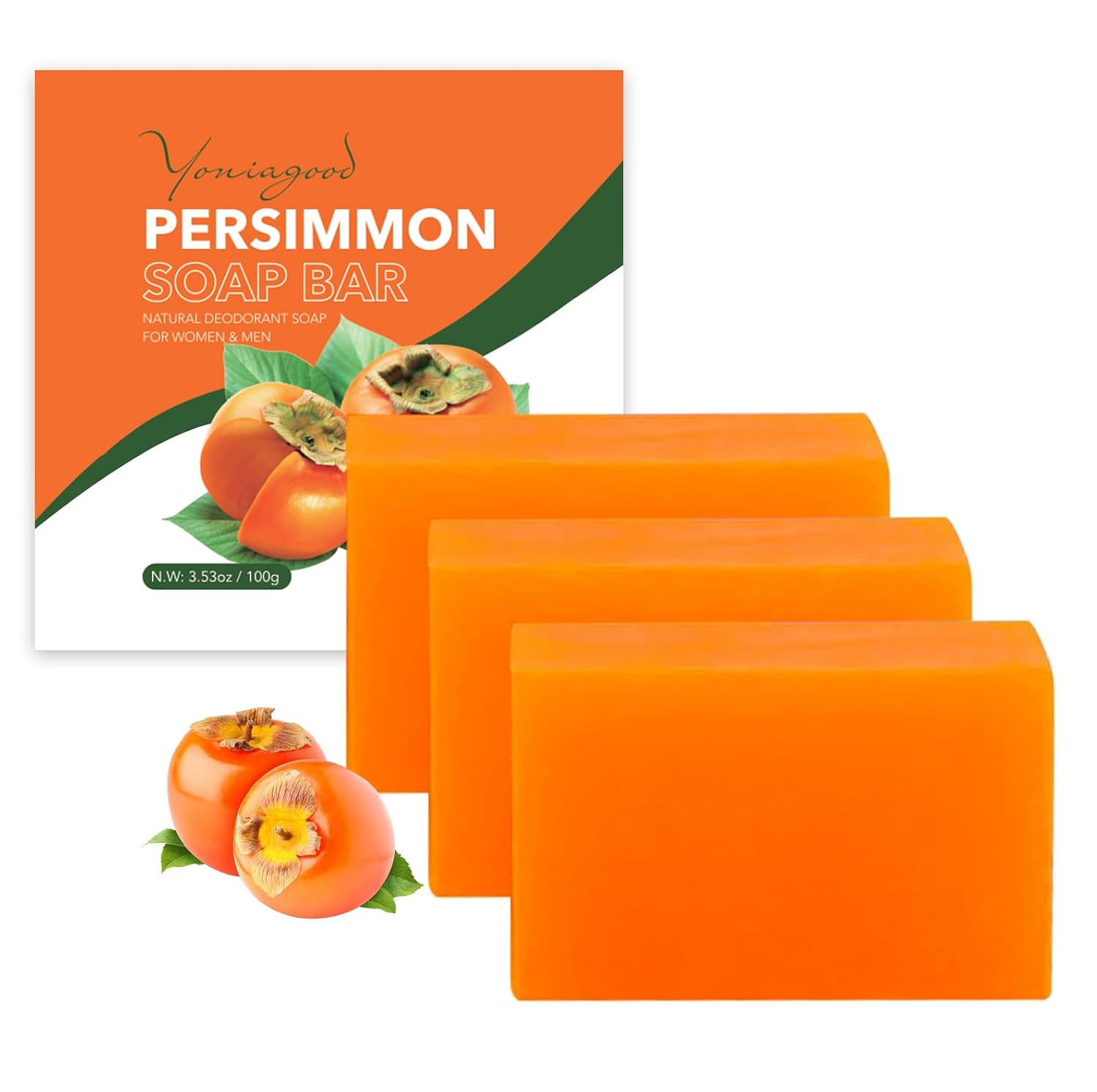 3 PCS Persimmon Soap Bar for Body Odor Control, Natural Refreshing Body Bar Soap