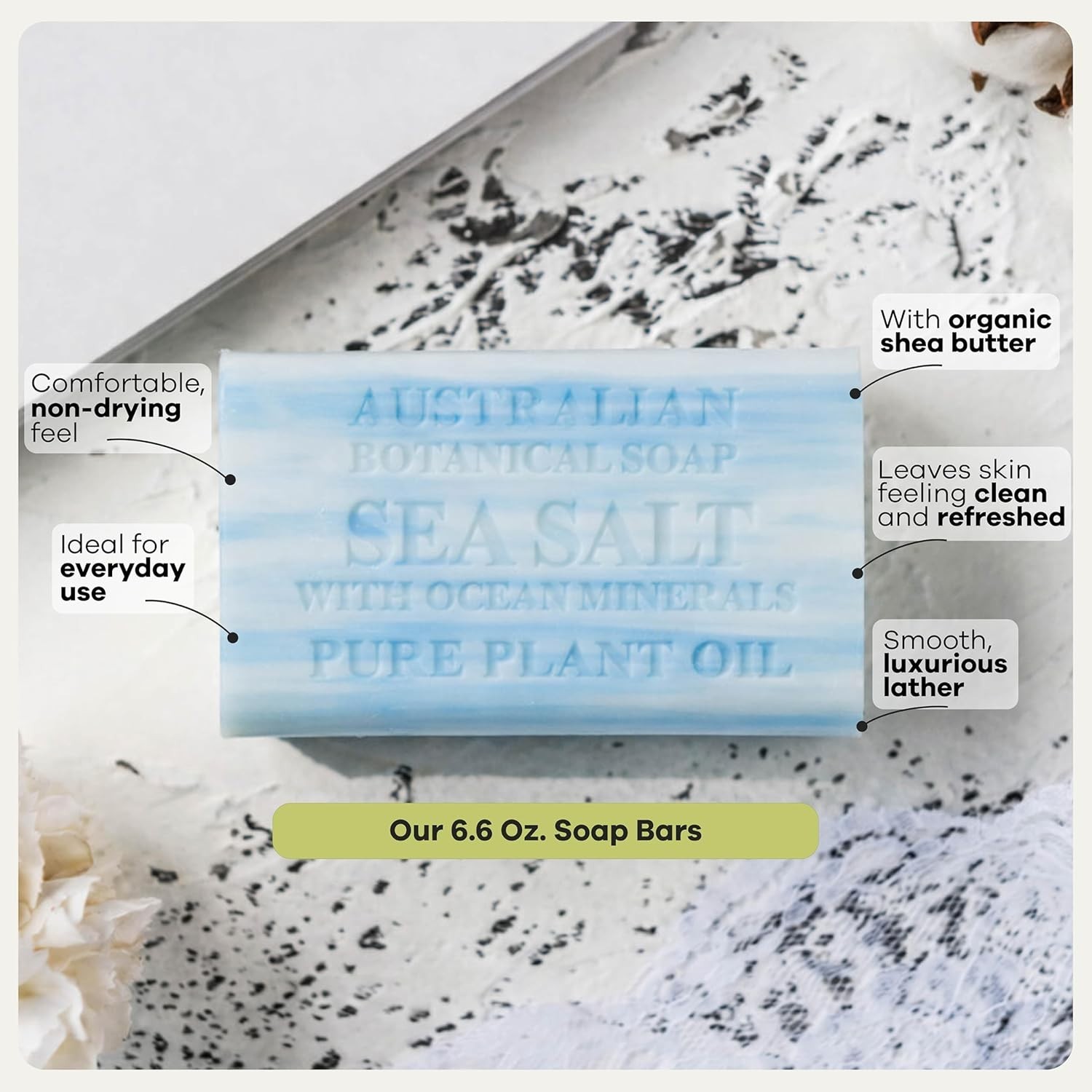 Eco-Friendly Sea Salt Soap with Ocean Minerals & Shea Butter, 6.6oz Luxury Bar