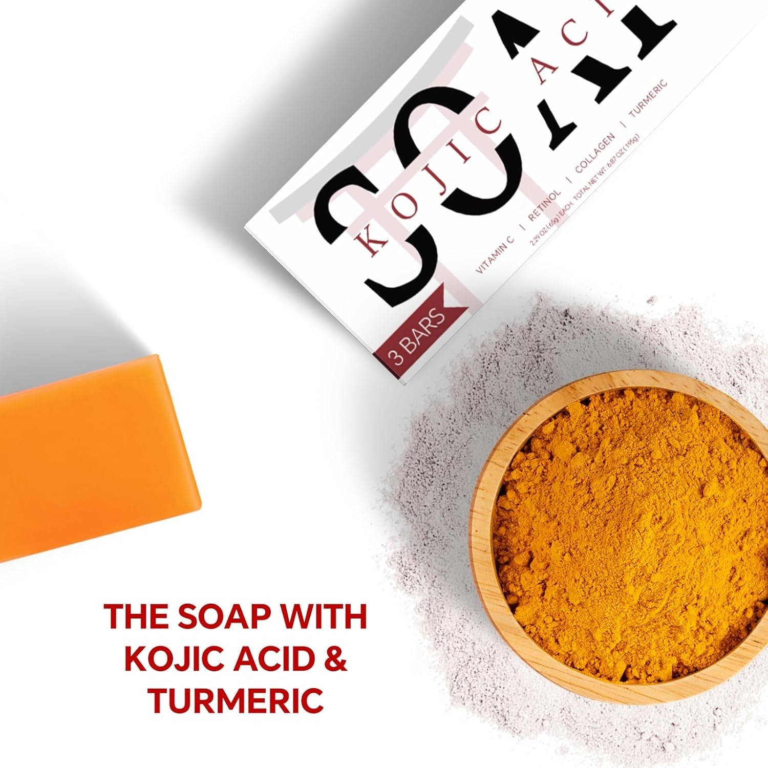 Kojic Acid Soap, Turmeric Soap Bar for Dark Spots, Fresh Citrus Scent, (3 PACK)