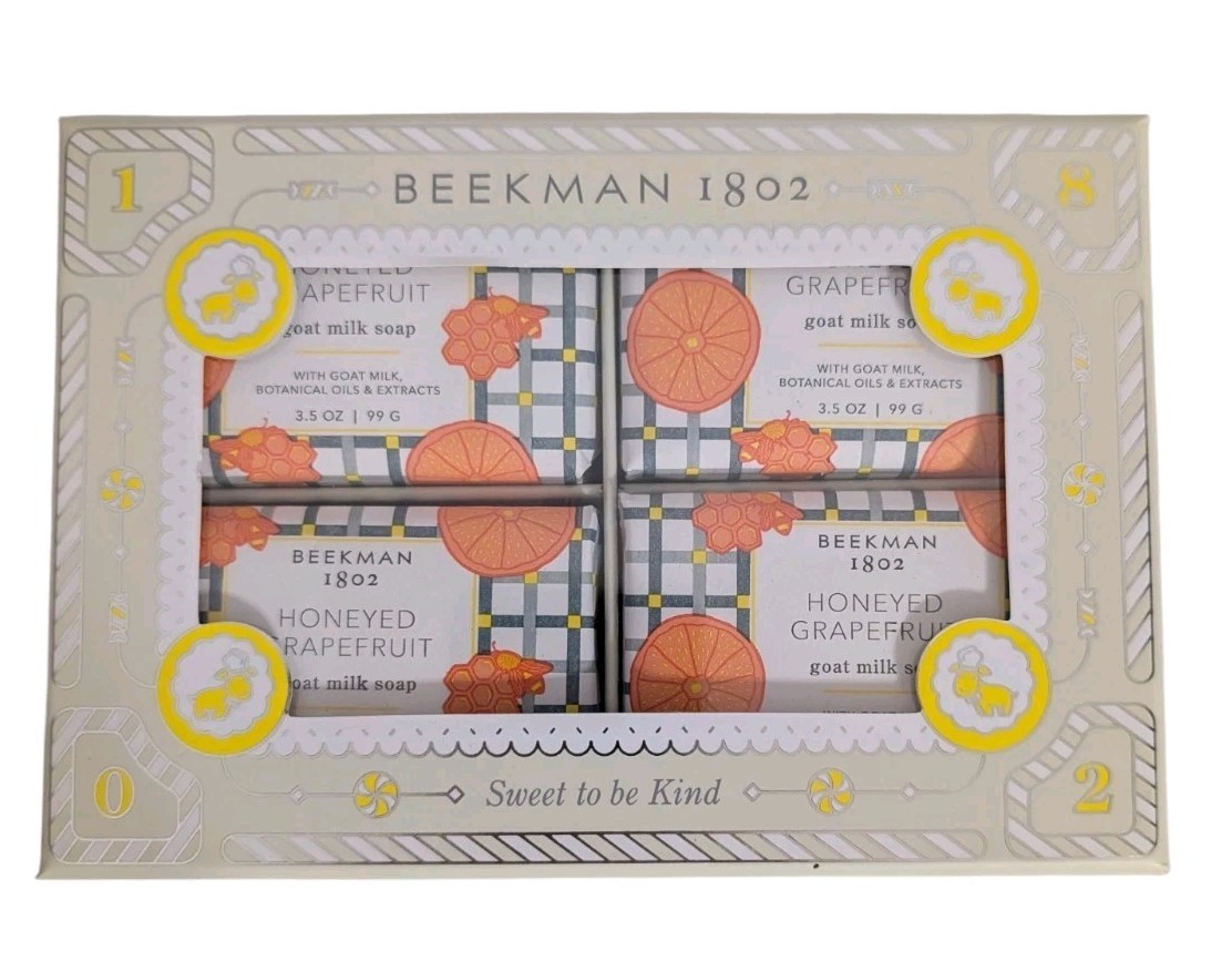 Beekman 1802 4 pc Goat Milk Soap Bar-Honeyed Grapefruit- 3.5 oz-NEW In Box