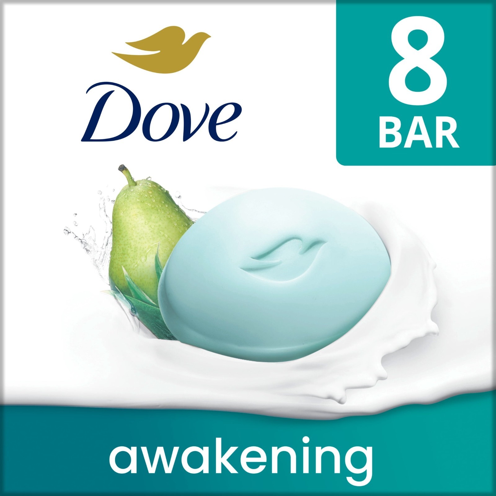 Dove Beauty Bar Soap, Awakening Pear & Aloe, 3.75 oz, 8 Bars, 2 Pack (16 Bars)