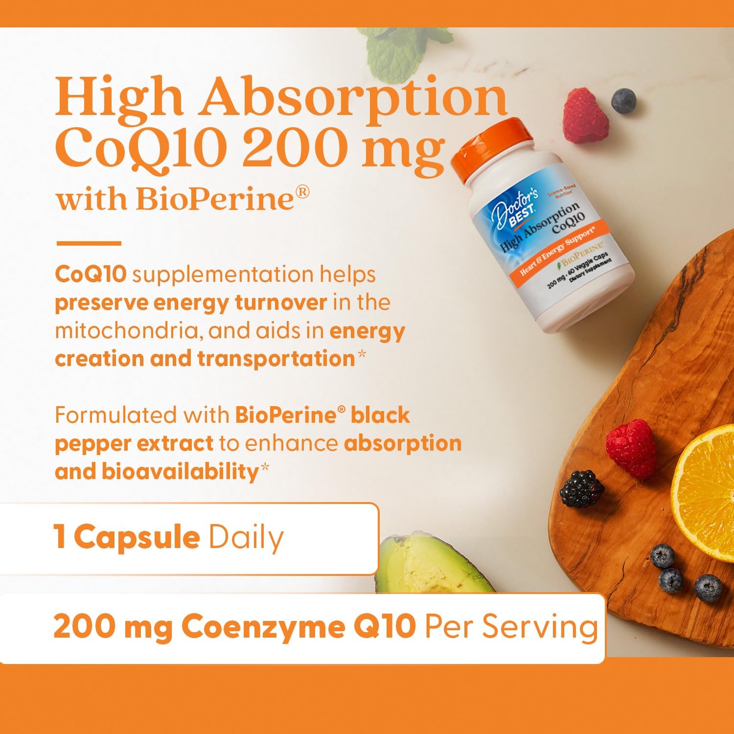 Doctor’s Best High Absorption CoQ10 200mg with 60 Count (Pack of 1), White