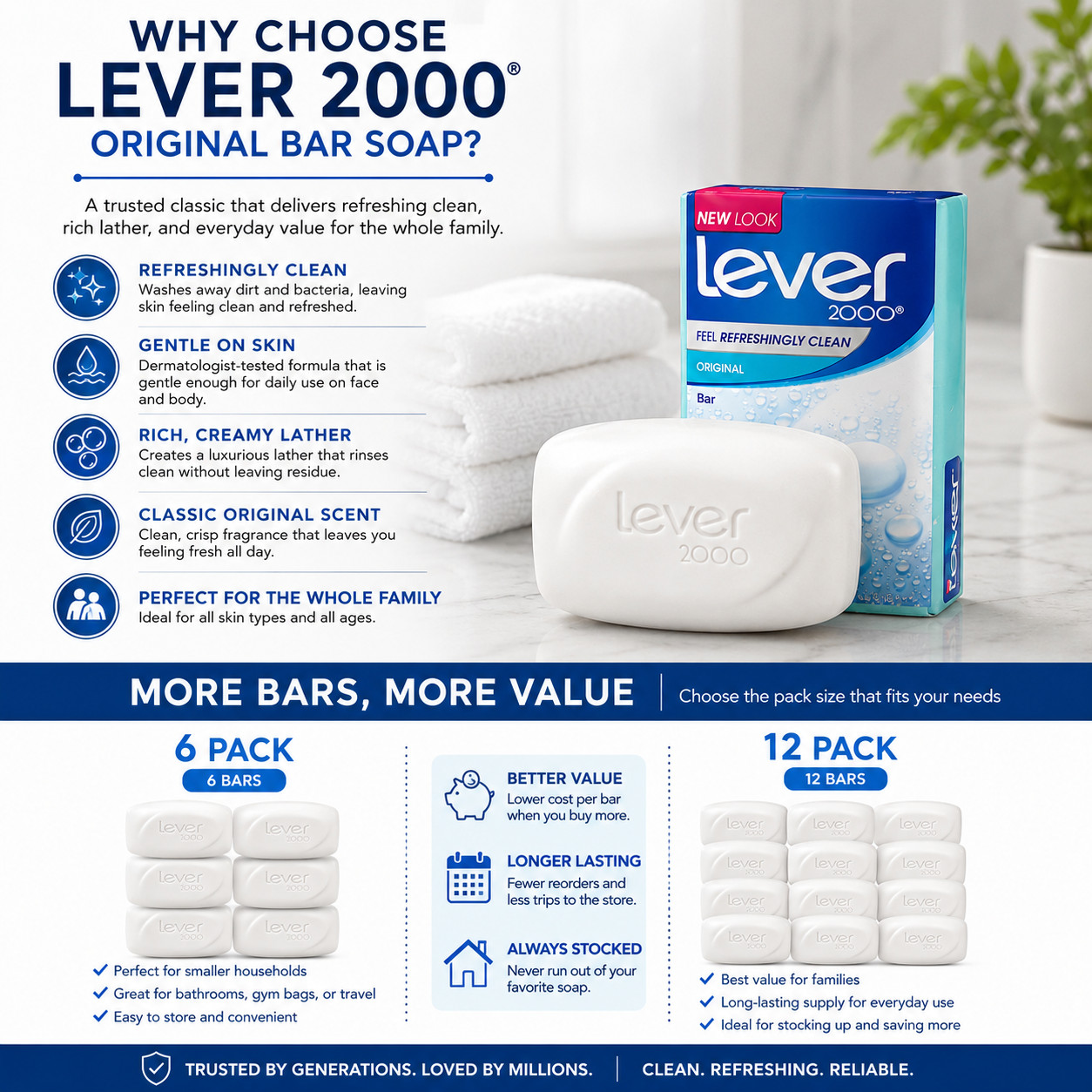 Lever 2000 Original Bar Soap 3.75 oz Face & Body Soap Original Scent
