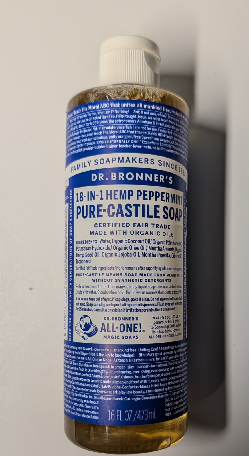 DR. BRONNER’S 18-In-1 pure-Castile Magic Soap Peppermint 16 FL OZ