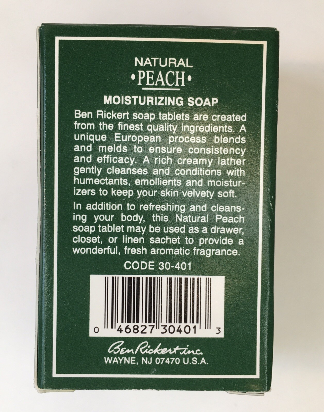 Ben Rickert NATURAL PEACH Moisturizing Bar Soap 3 oz New Old-stock Vintage