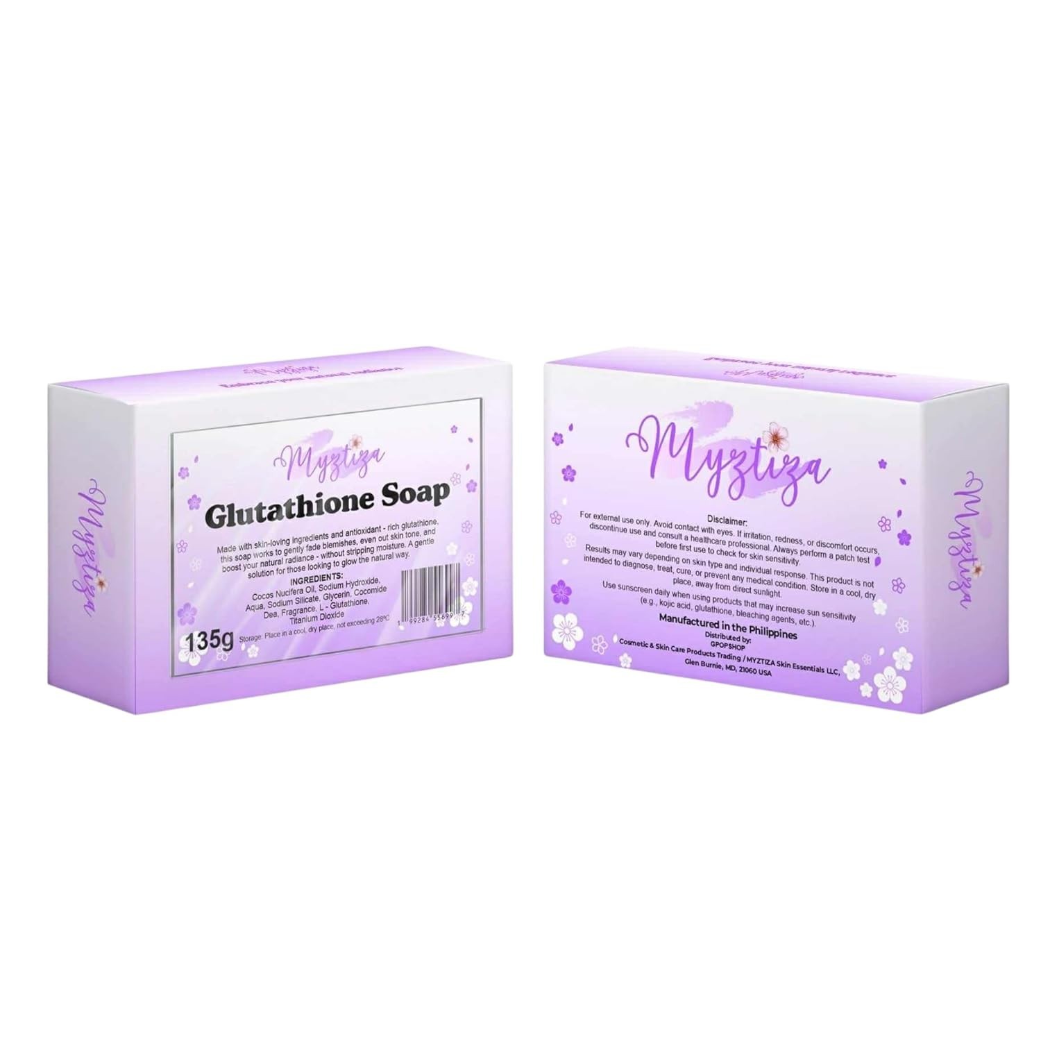 Myztiza Glutathione Bar Soap for Face & Body – 2 Pack 135g Each