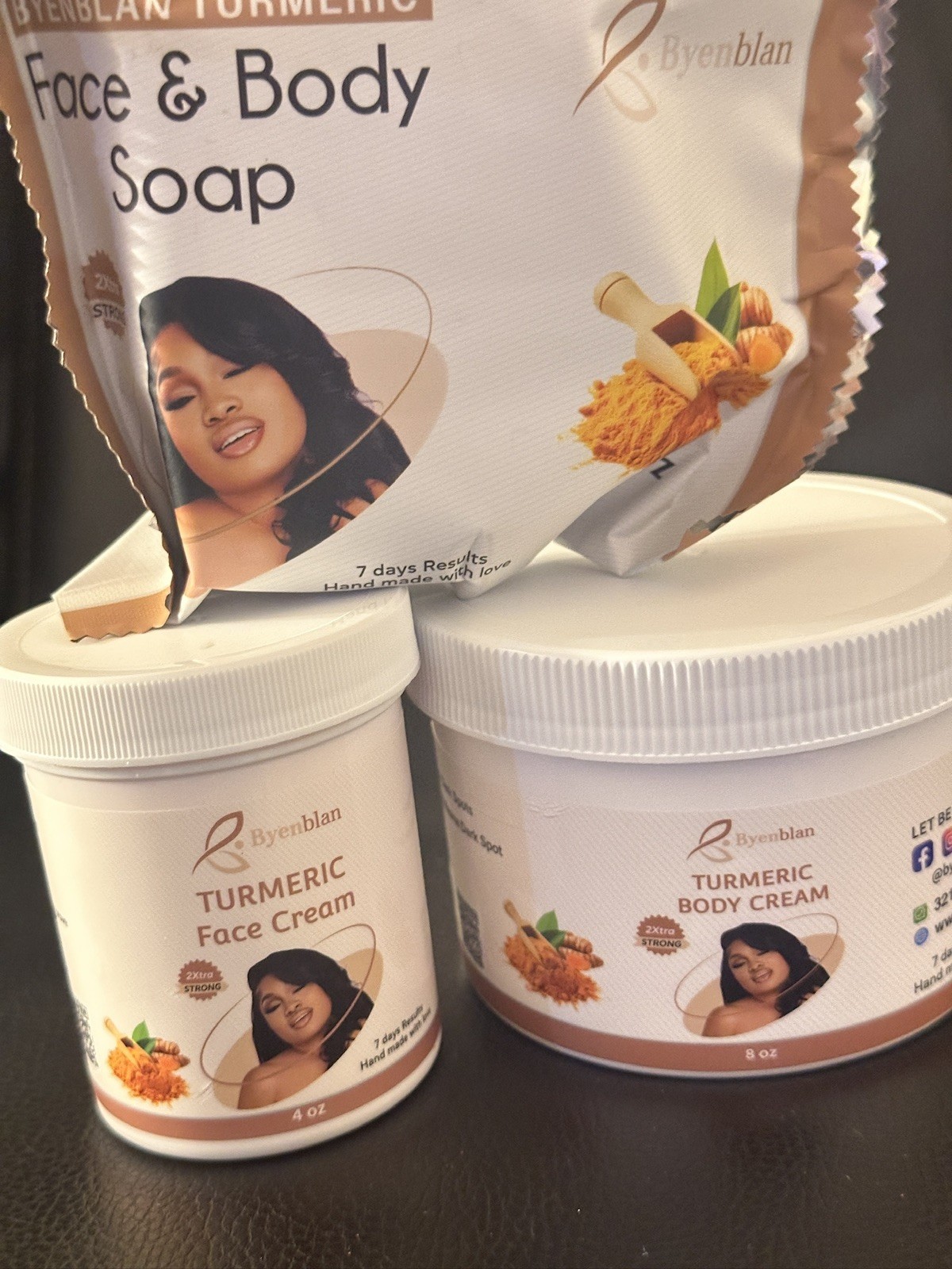 Byenblan Turmeric 3-in-1 Skincare Set – Face Cream, Body Cream & Soap 4oz
