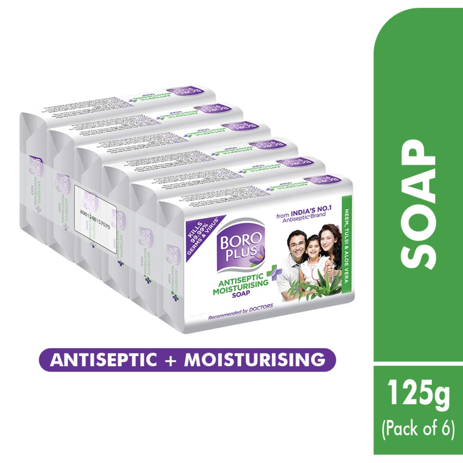BOROPLUS Antiseptic Plus Moisturising Soap-Neem, Tulsi and Aloe Vera (6 x 125g)