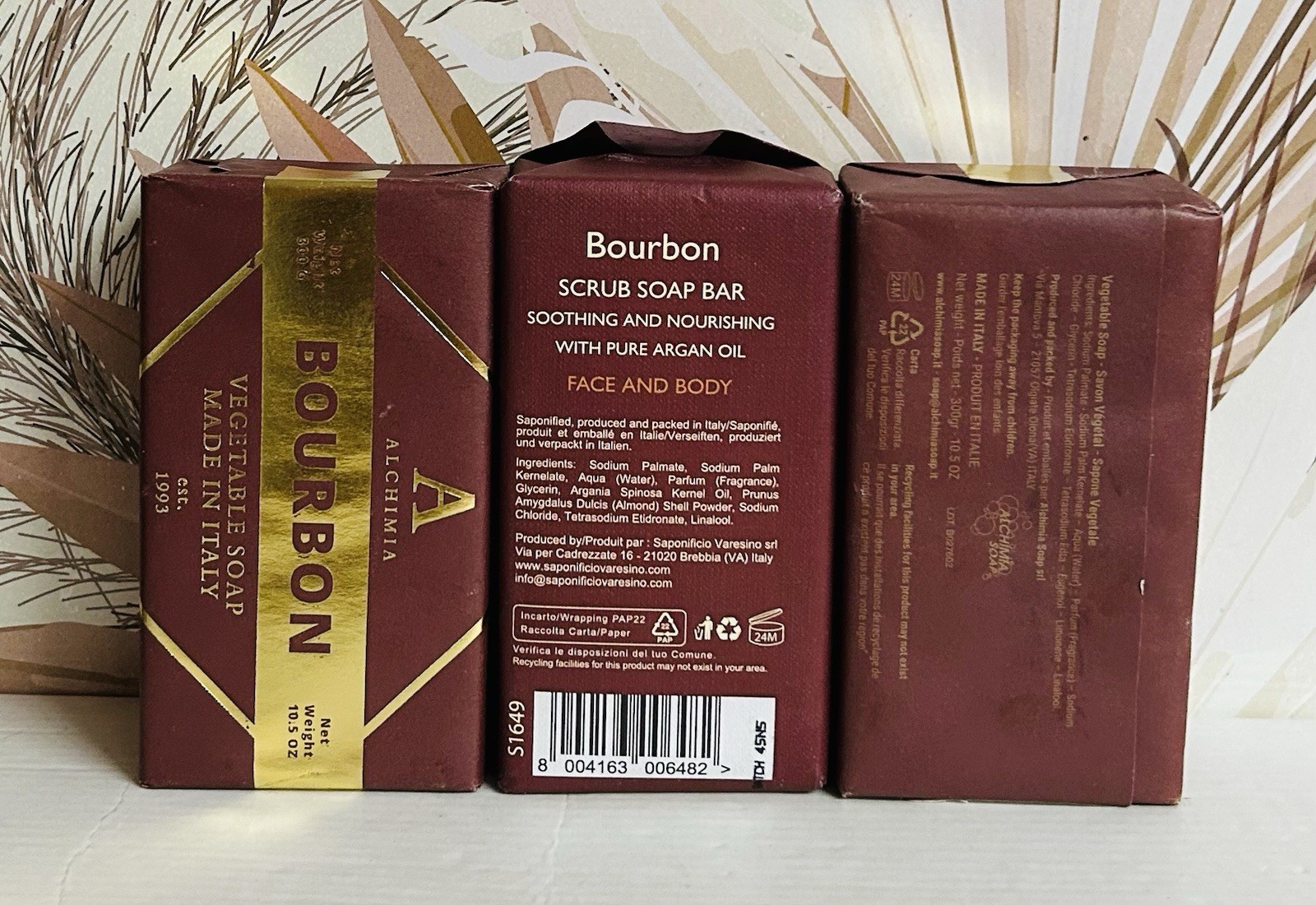 3-Pack Alchimia ~ Bourbon Vegetable Soap. Made In Italy – 10.5 oz Each