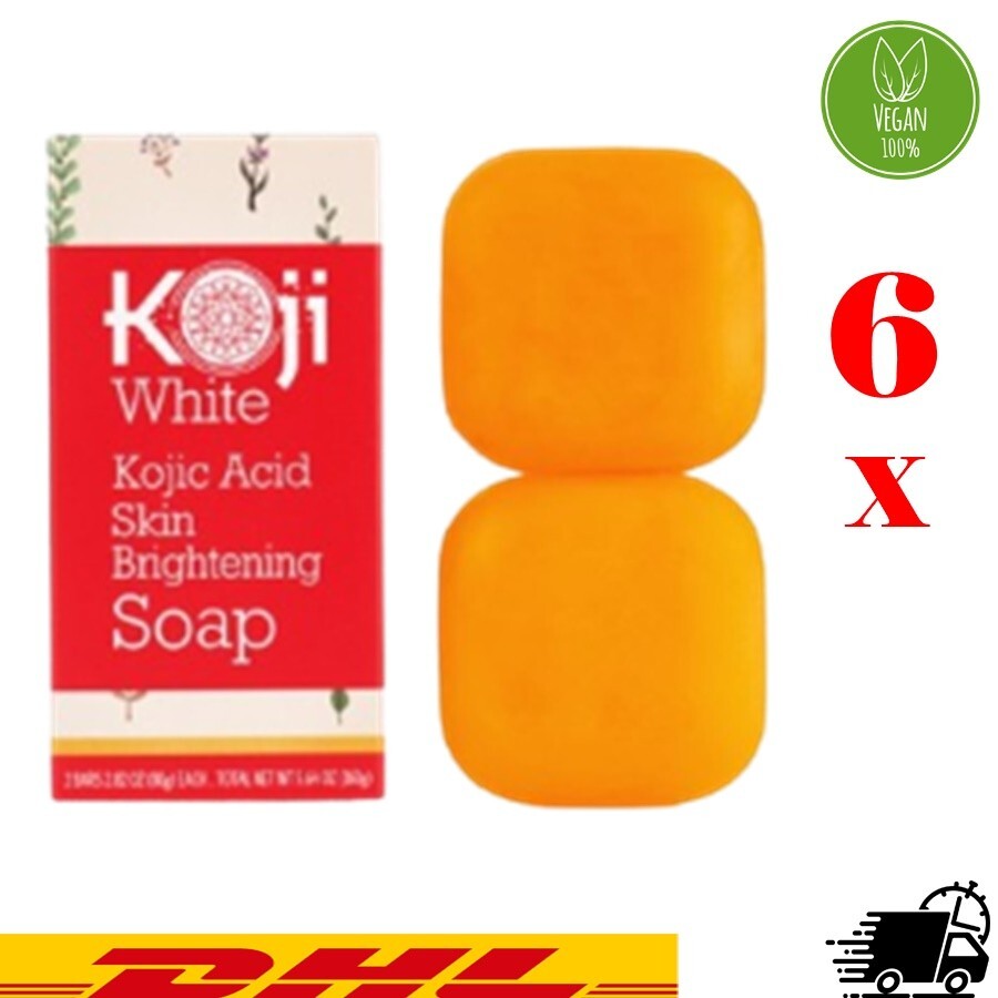 6 x 160 g. Kojic Acid Hyaluronic Brightening Soap Glowing Skin Total 12 Bars DHL