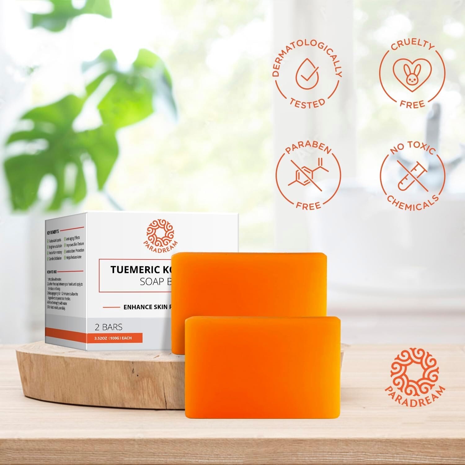 Kojic Acid Soap and Loofah Sponge Set: Soap Bar with Turmeric Vitamin C Retinol