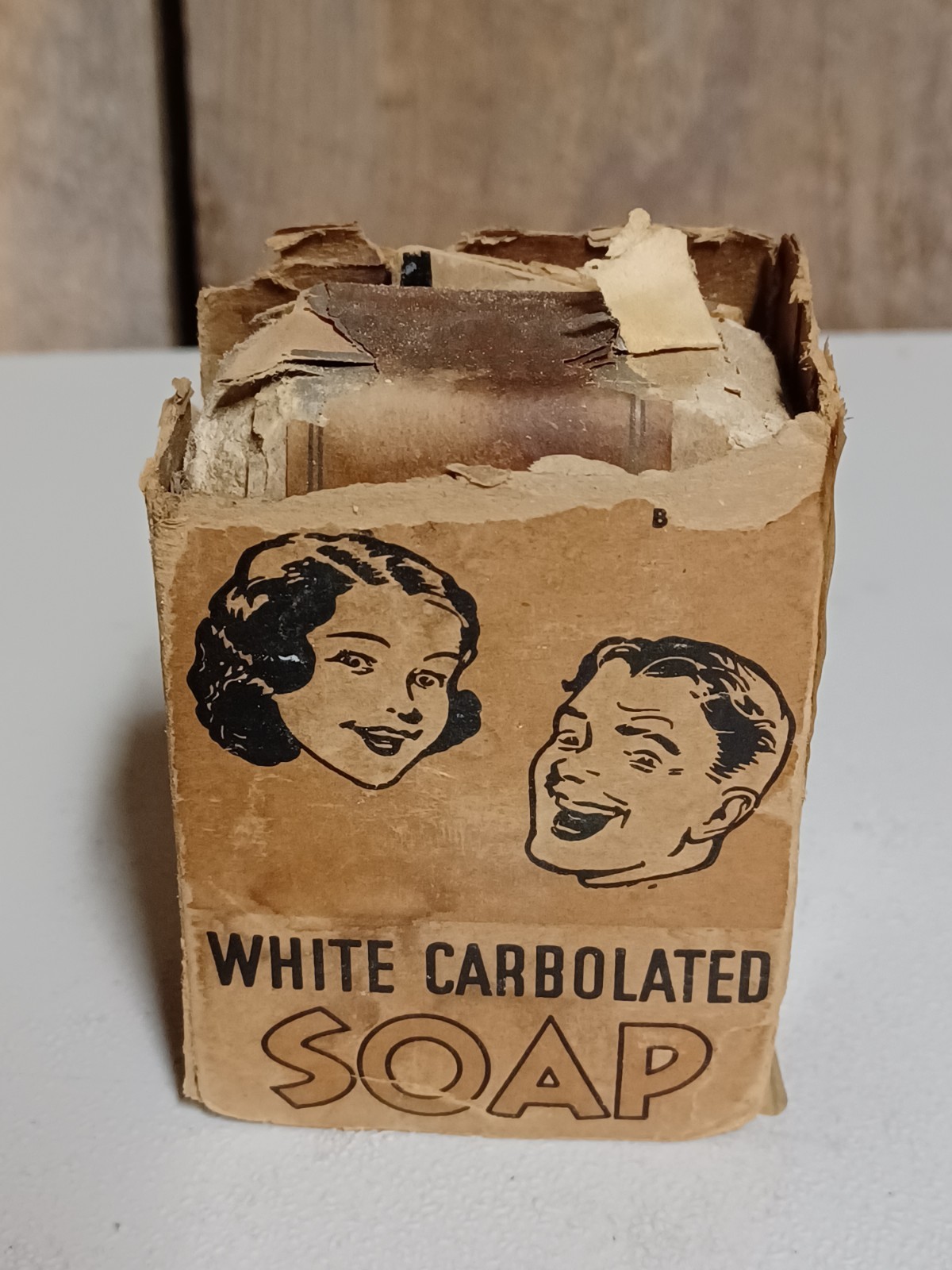 RARE Vintage CLOVER FARM White Carbolated Soap (Broken Box Damaged & Soap)