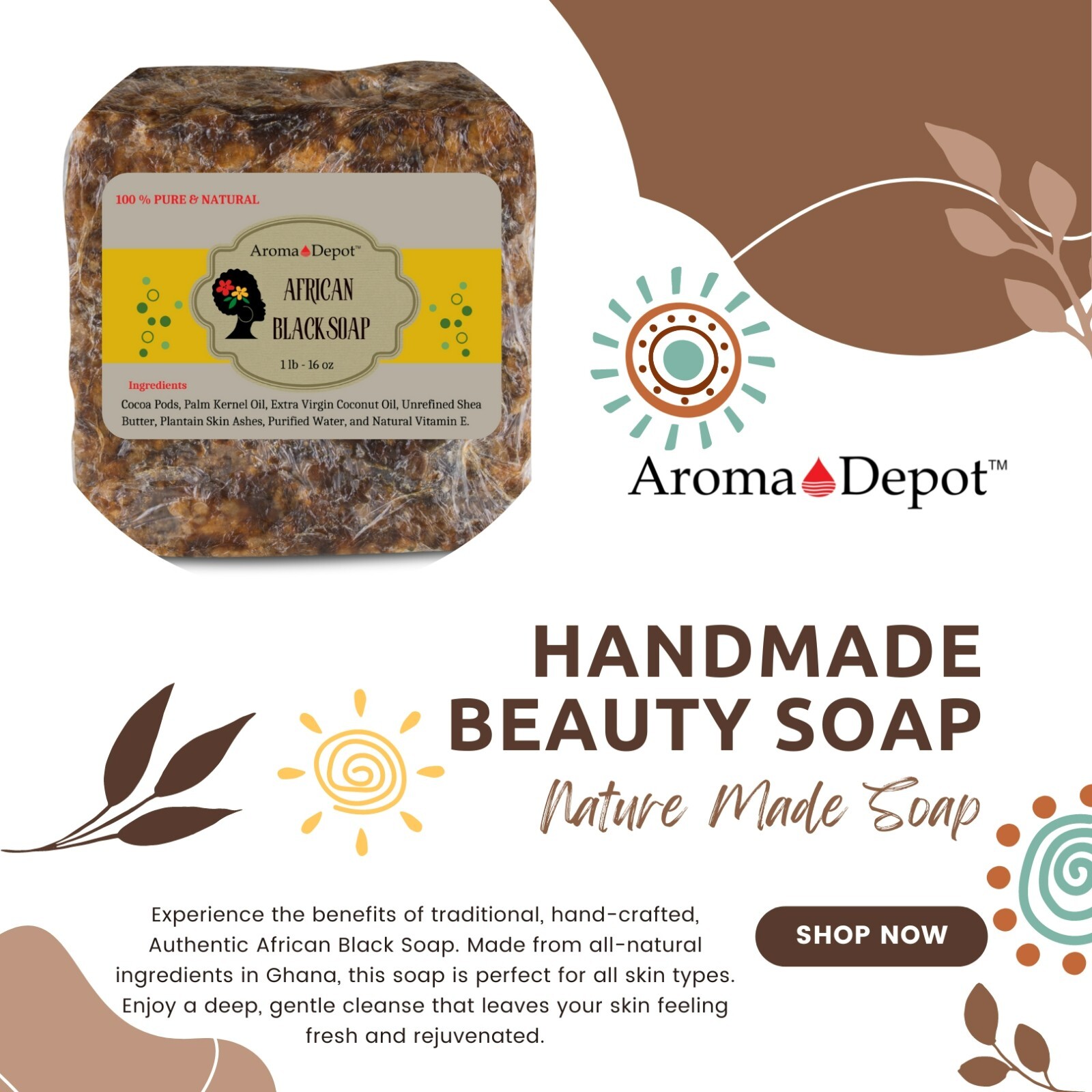 Black Soap 1 lb. African Raw Natural Soap Unrefined Pure Skin Body Face Wash