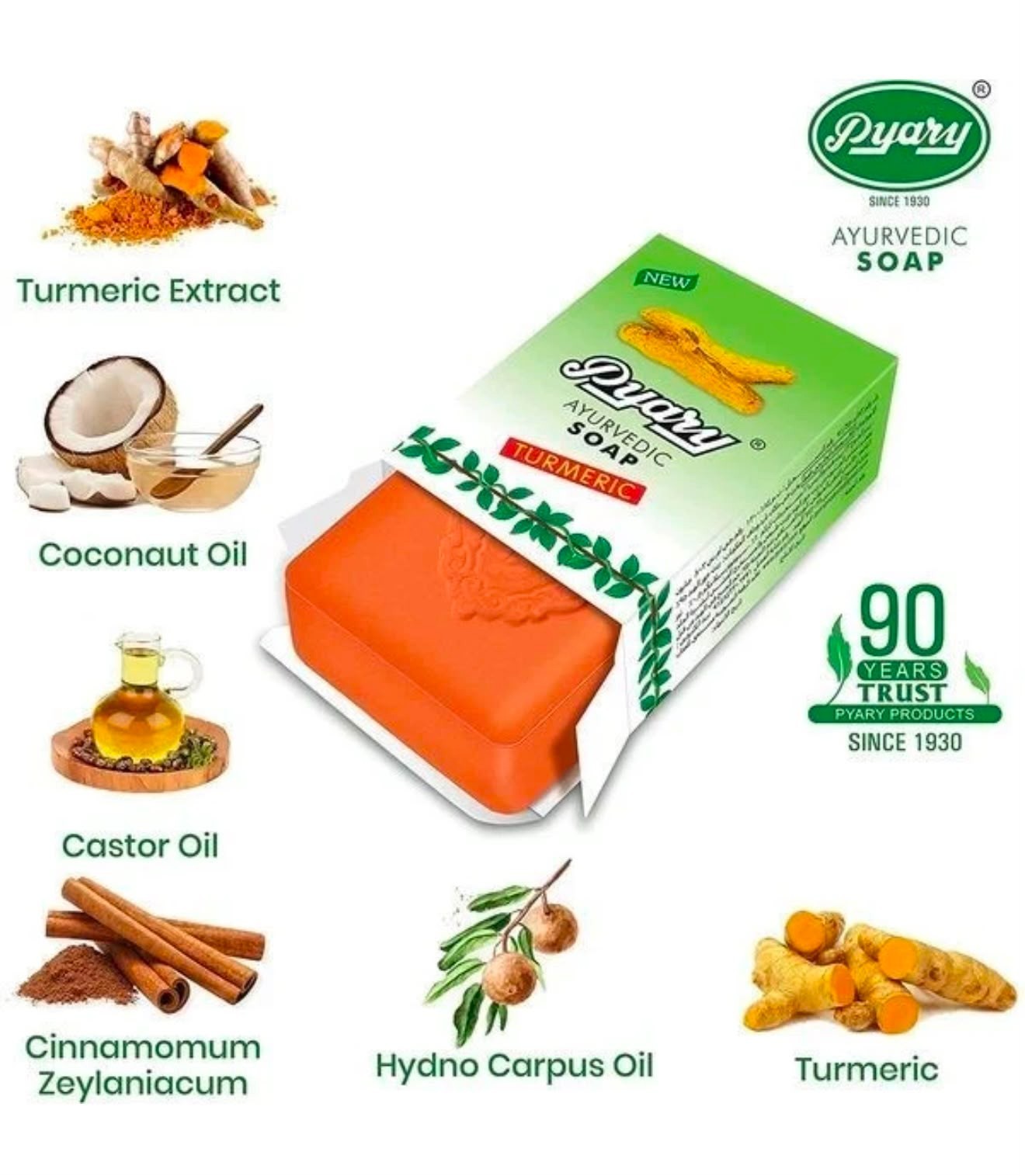3 pcs Pyary ayurvedic turmeric soap 75 gms natural vegetable source صابون الكركم