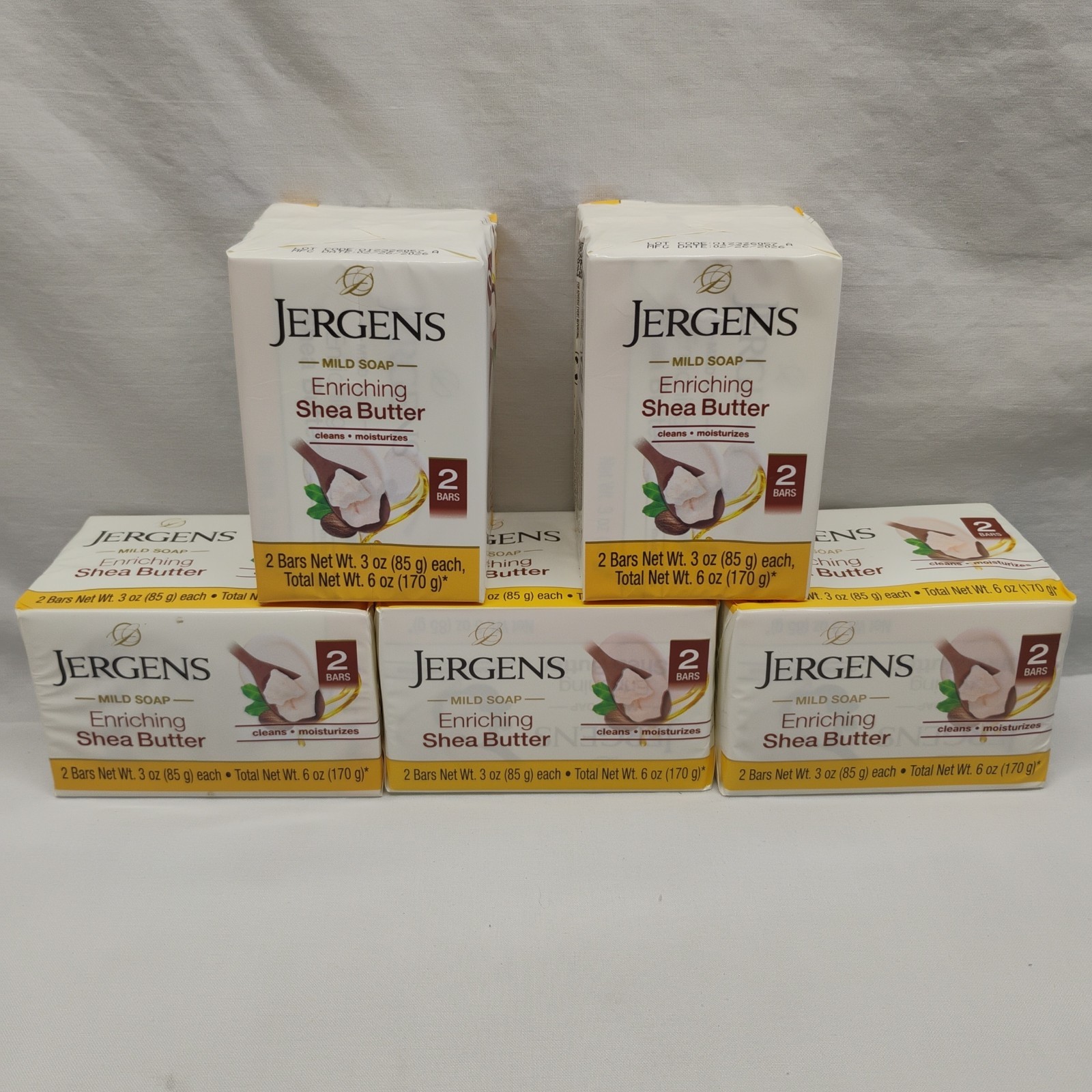 5 Pack Jergens Enriching Shea Butter MILD Bar Soap 3oz Each 10 Bars Total