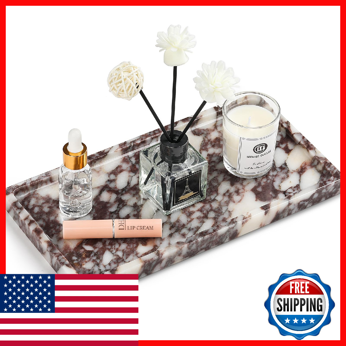 Natural Marble Vanity Tray – Moujings Genuine Marble Perfume Tray for Bathroom D