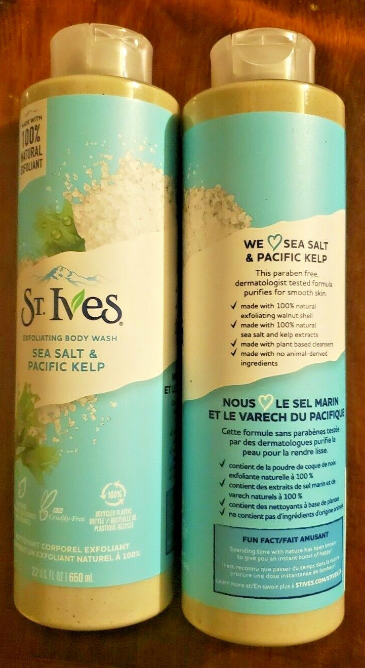 2 PACK ST IVES EXFOLIATING BODY WASH SEA SALT & KELP 22 OZ EACH