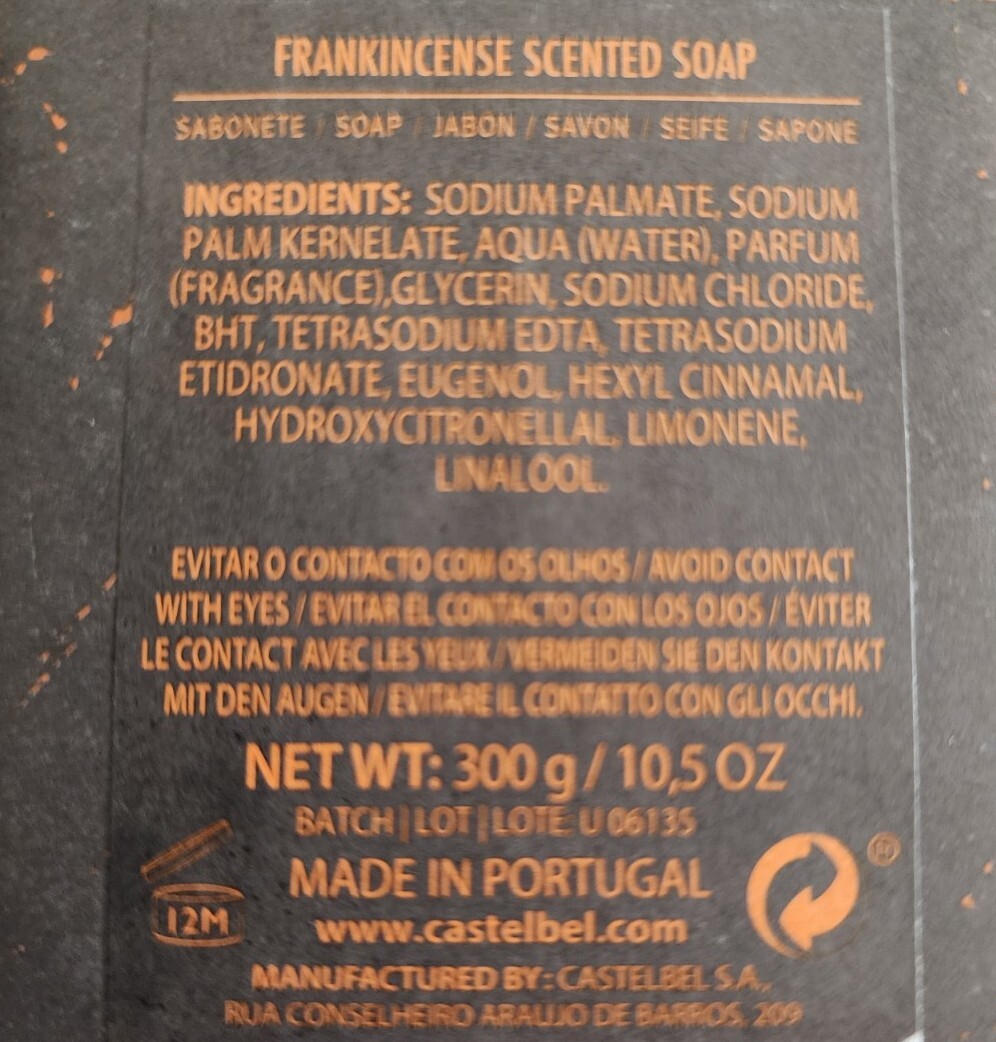 Castelbel FRANKINCENSE Scented Soap Bar 10.5oz Halloween / Fall Scents