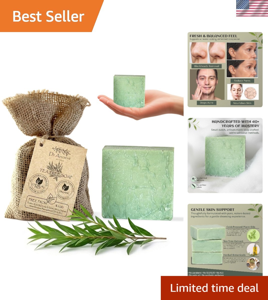 Tea Tree Soap Bar – Handcrafted, Chemical-Free, Ideal for Sensitive Skin