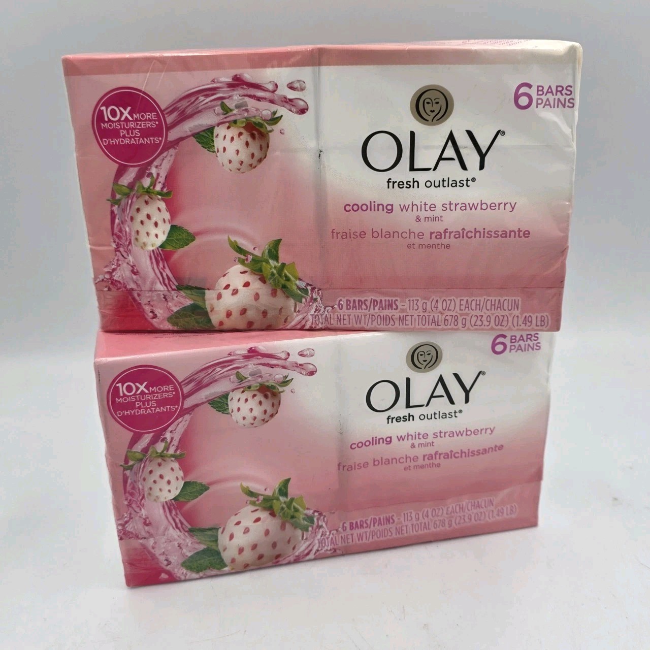 Lot Of 2 Olay Bar Soap Cooling White Strawberry Mint Beauty Bar 6ct Moisturizer