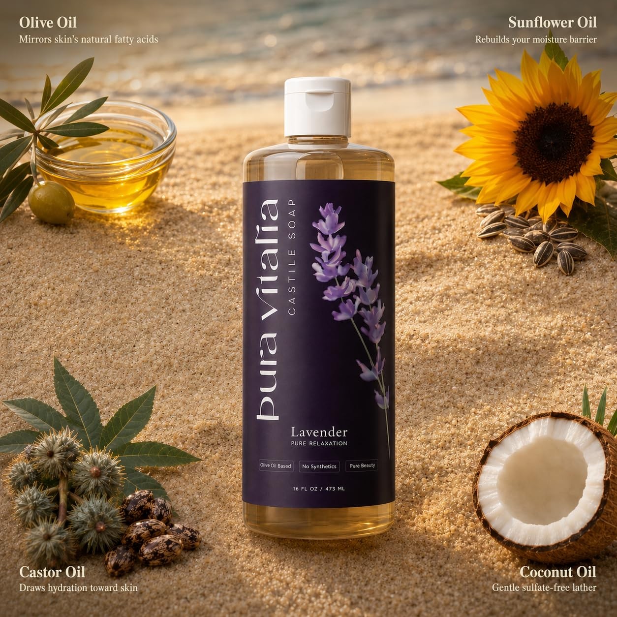 Lavender Organic Castile Soap Body Wash | Made with Organic Aloe Vera for Sen…