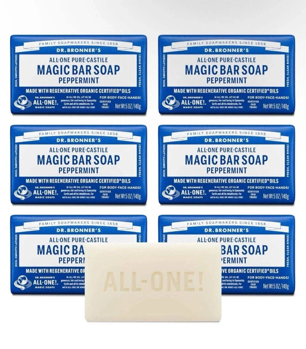 Dr. Bronner’s Peppermint Castile Magic Bar Soap 5oz 6-Pack NEW