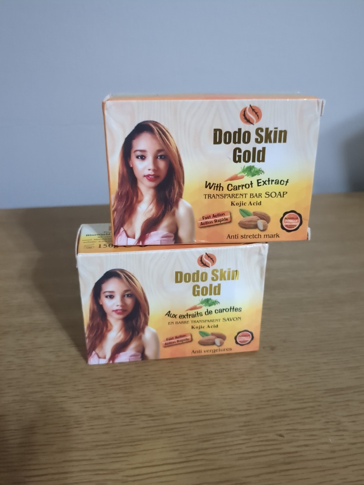 X 2 Soap: Dodo Skin GOLD with Carrot EXTRACTS transparent. Anti Stretch Mark