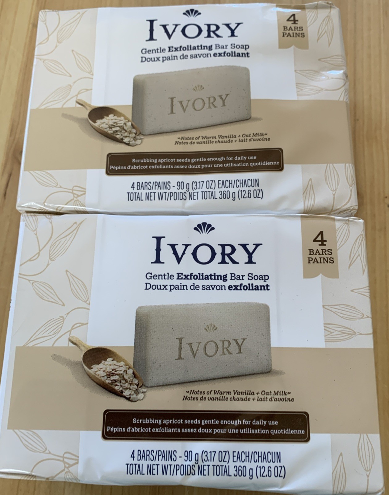 Lot Of 2 (8 Bars Total) Ivory Gentle Exfoliating Bar Soap, Warm Vanilla Oat Milk