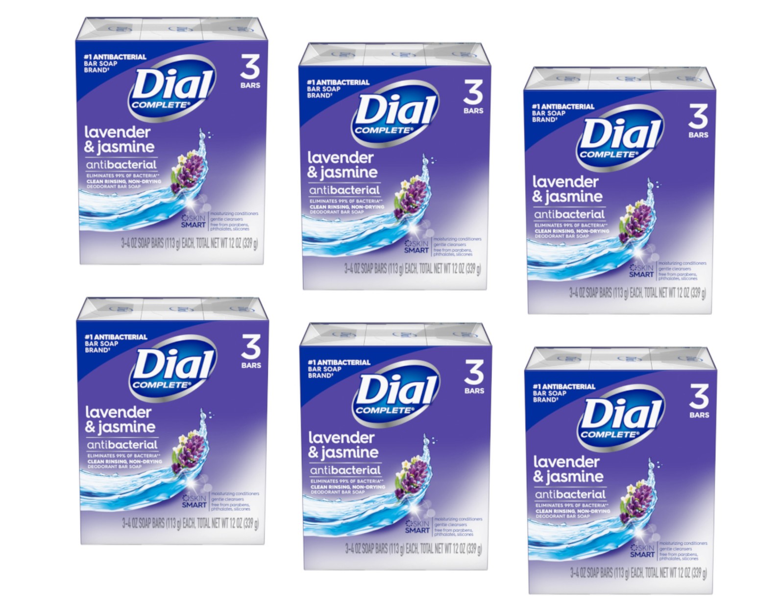 Dial Lavender & Jasmine Antibacterial 4oz. Bar Soap, 3 Count – Pack of 6