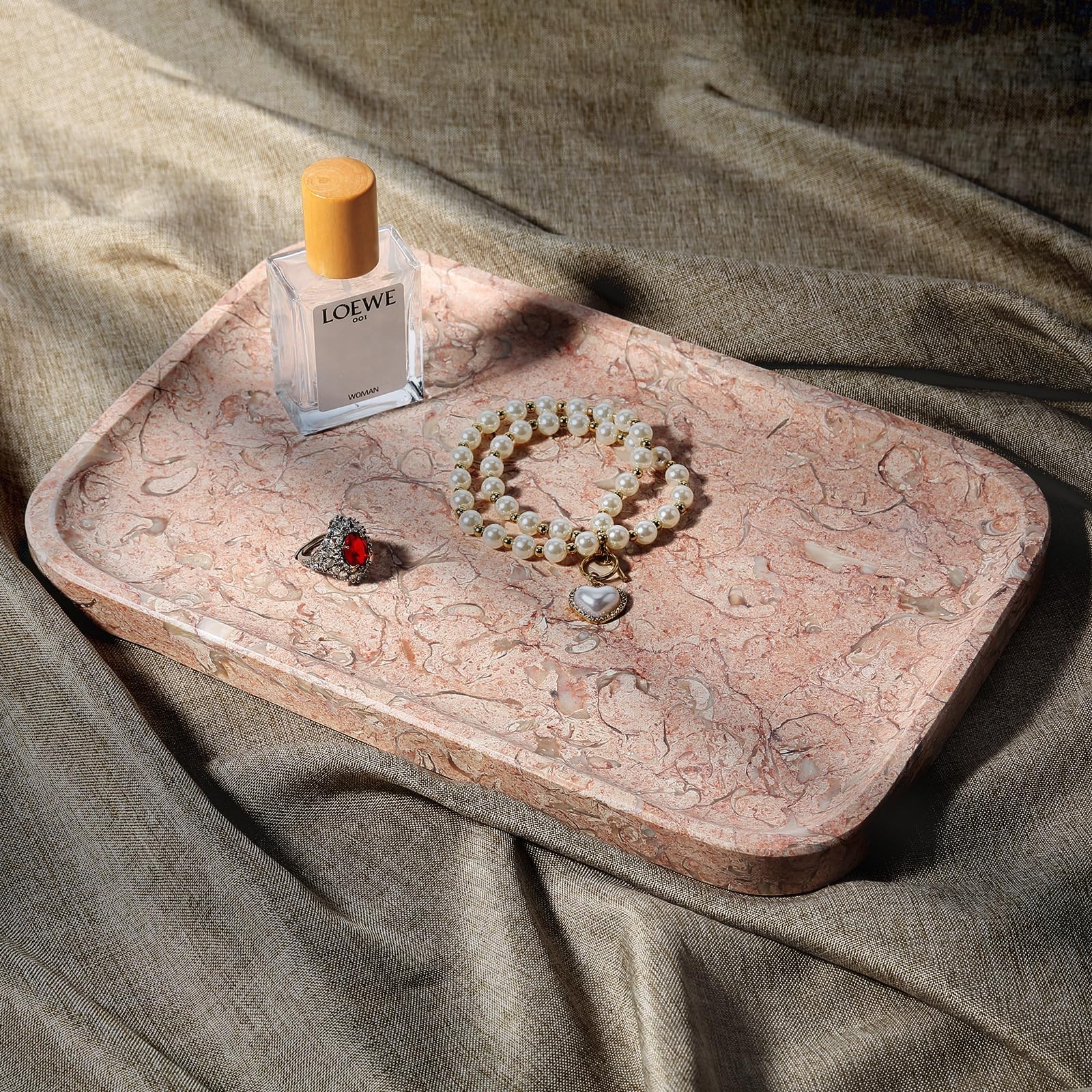 Koville Marble Tray, 12″x8″ Natural Marble Vanity Tray for Countertop Bathroom K