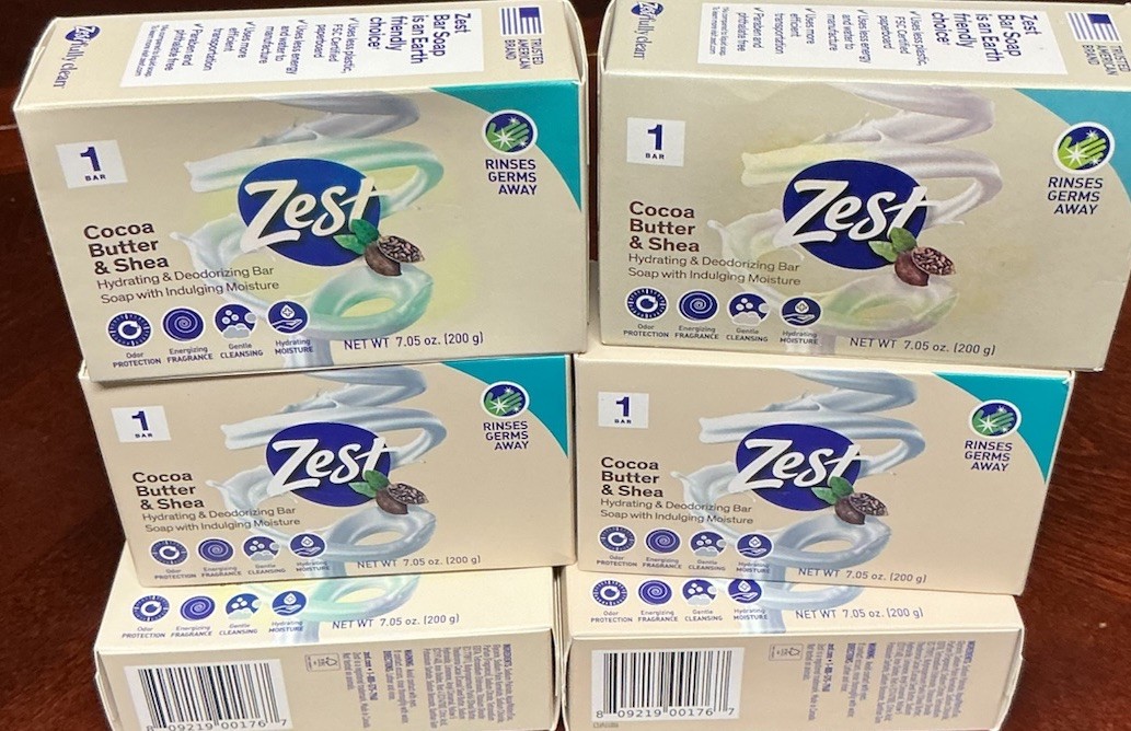 Lot of 6 Zest 7.05oz COCOA BUTTER & SHEA Hydrating & Deodorizing Jumbo Bar Soap