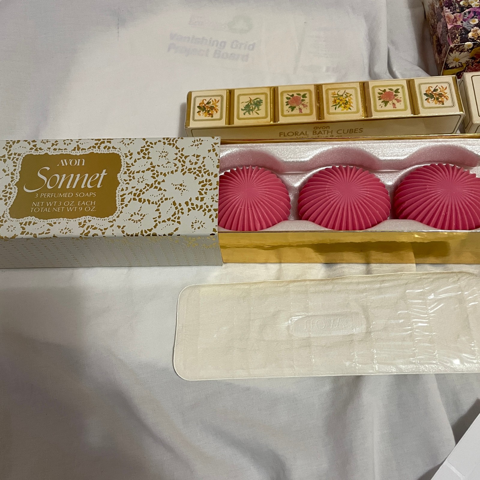 Lot of NOS Vtg 3 Avon Bar Soap Cake Sets & 1 Set of Bath Cubes Guest Bath Hostes