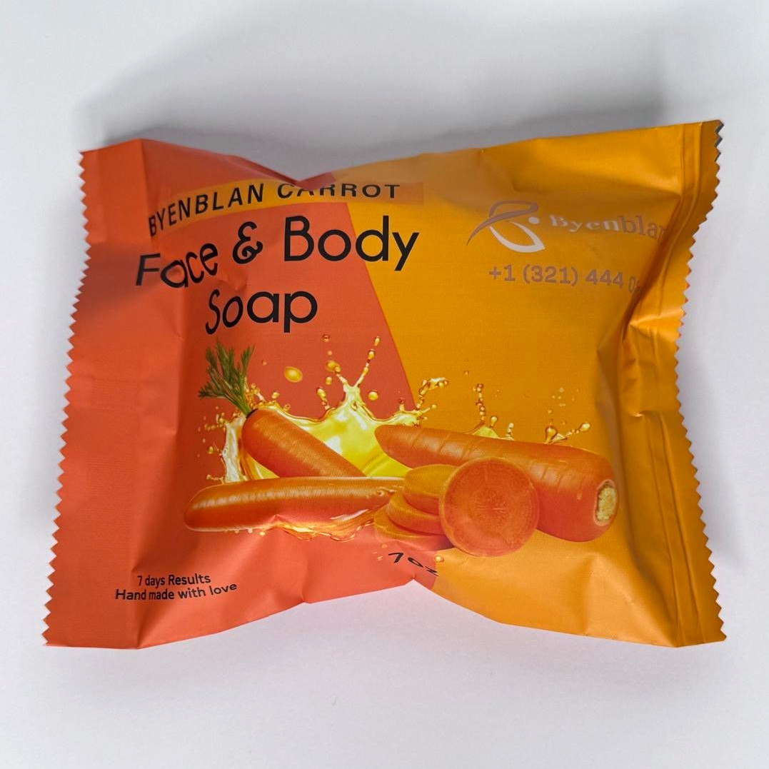 Byenblan Antibacterial Carrot Face & Body Soap Bar, Regular Size 7 oz