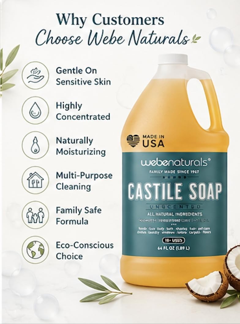 Pure Castile Soap Liquid Organic, Certified Palm 64 Fl Oz (Pack of 1) Unscented