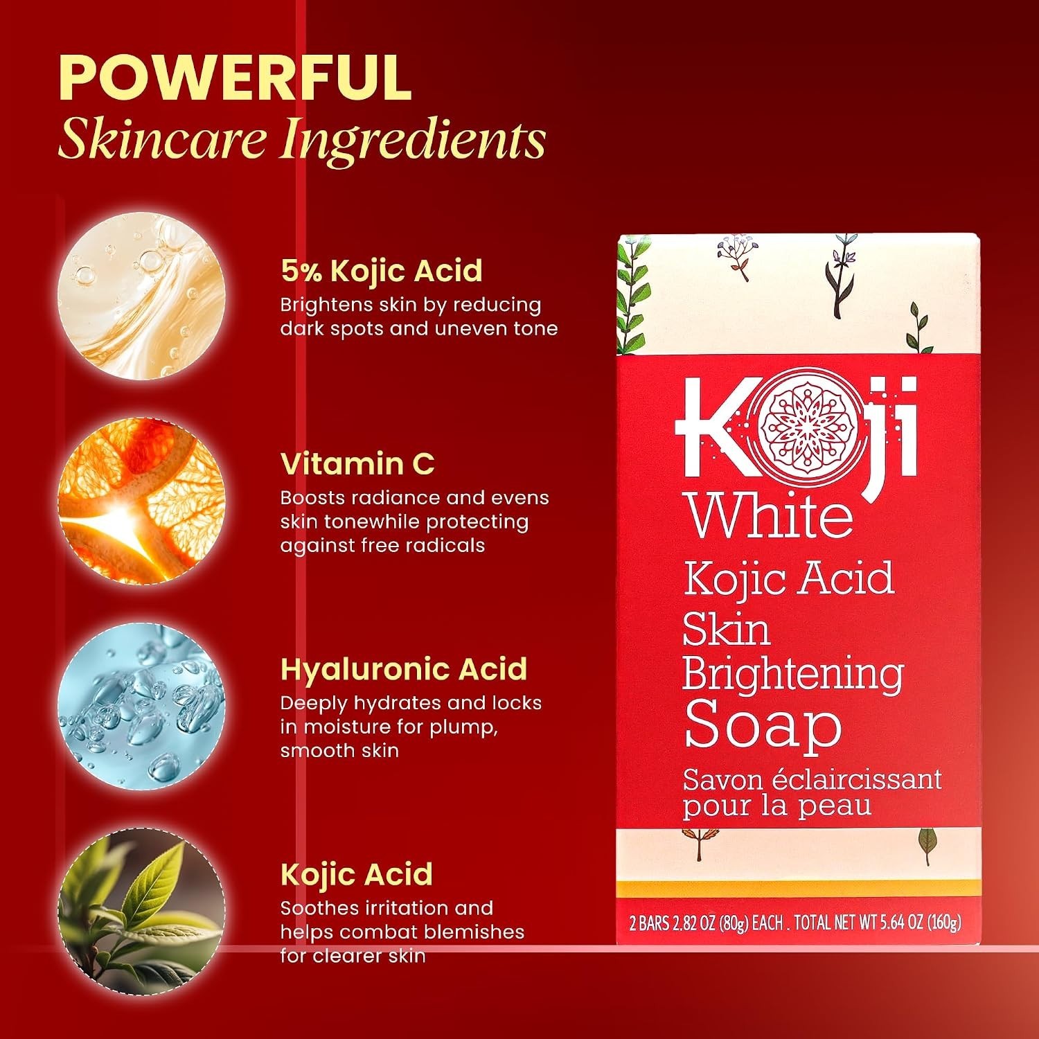 Koji White Pure Kojic Acid Soap | Glycerin Soap Bar for Gentle Skin Brightening