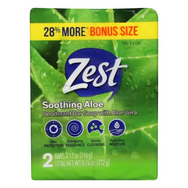 Zest Soothing Aloe Deodorant Bar Soap Aloe Scent Bonus Size 2-Pack 4.12 oz