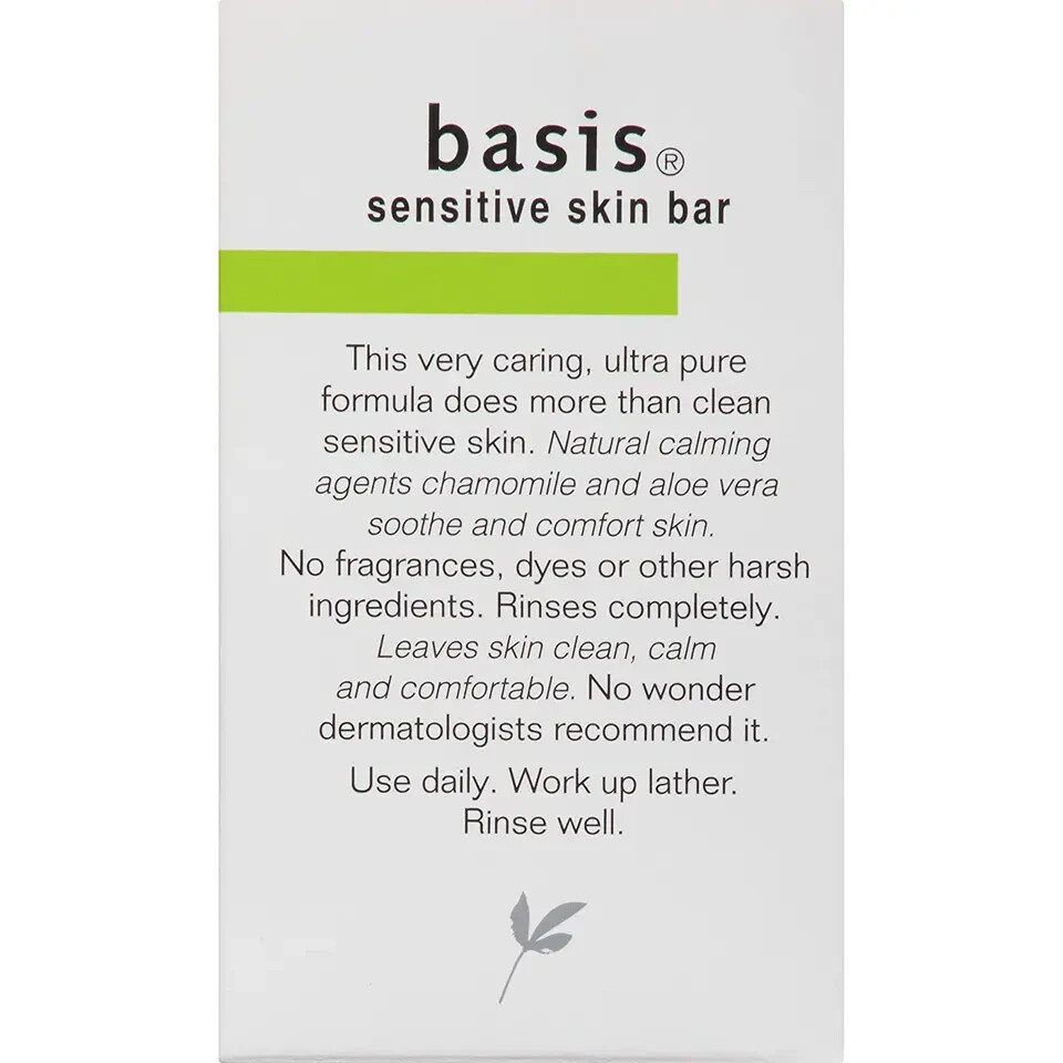 Basis Sensitive Skin Bar Soap – Cleans and Soothes with Chamomile – Pack of 6