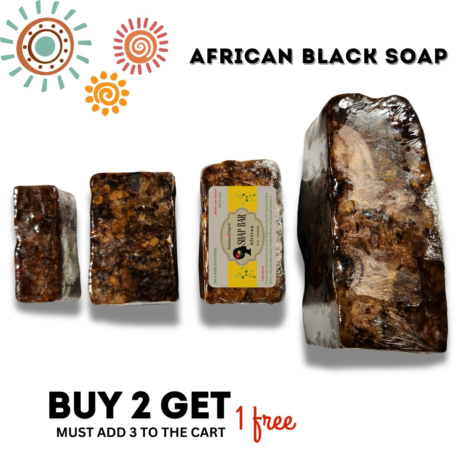 Raw African Black Soap 8 oz. Unrefined Organic Natural Skin Body Hair Face Wash