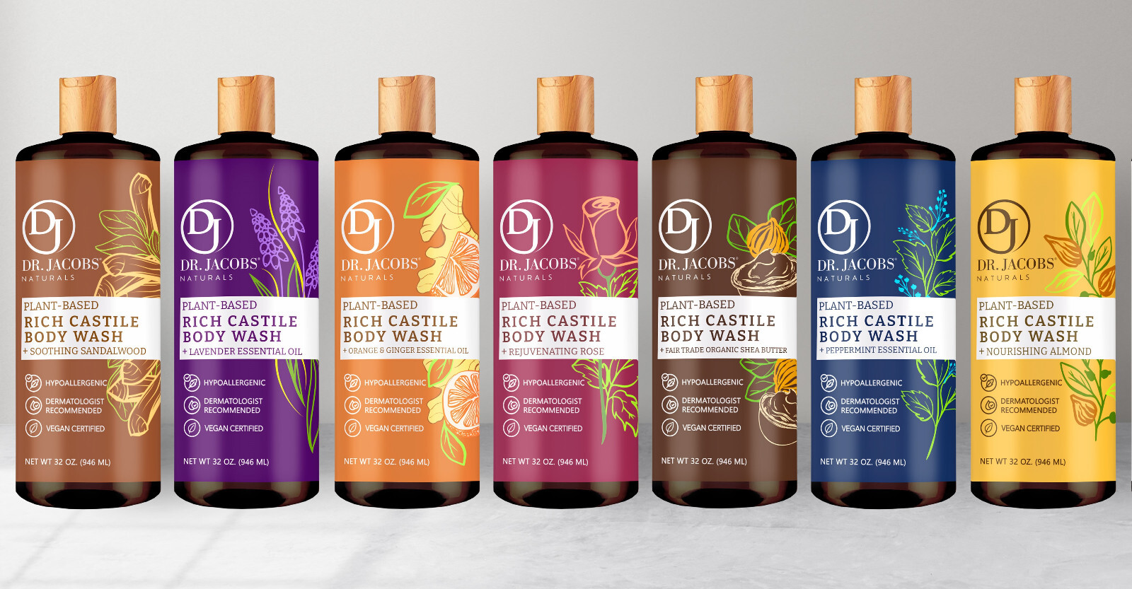 Dr Jacobs Naturals 32oz Orange Ginger Castile Body Wash Soap Plant-Based