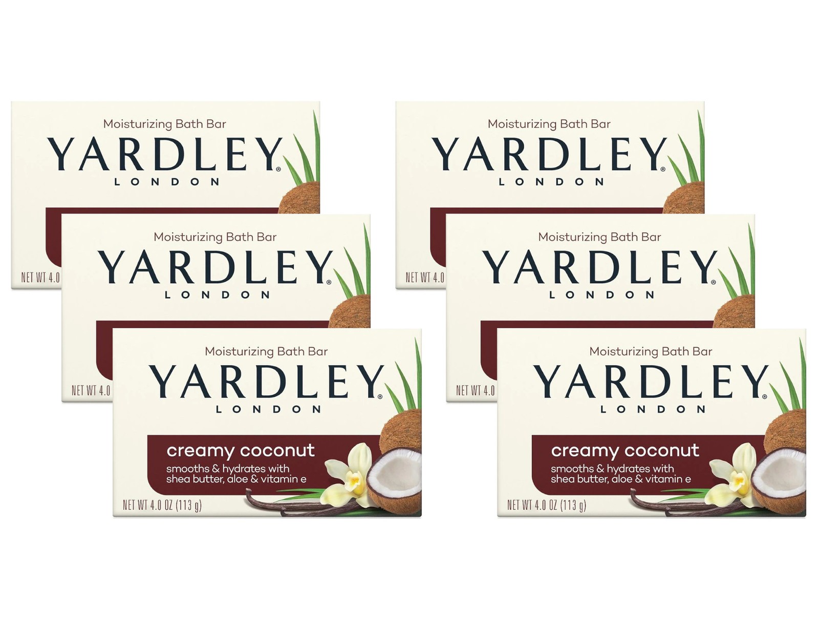 Yardley London Moisturizing Bath Bar Creamy Coconut 4oz. – Pack of 6