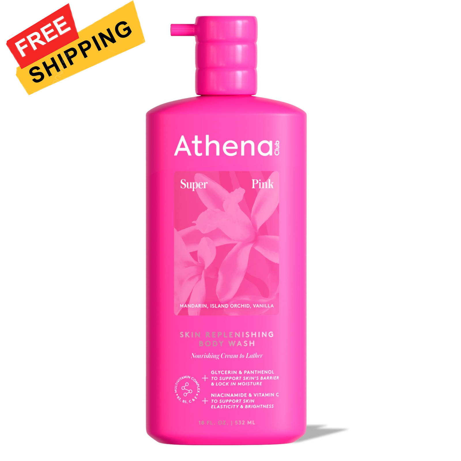 Athena Club Skin Replenishing Body Wash for 18 Fl Oz (Pack of 1), Super Pink